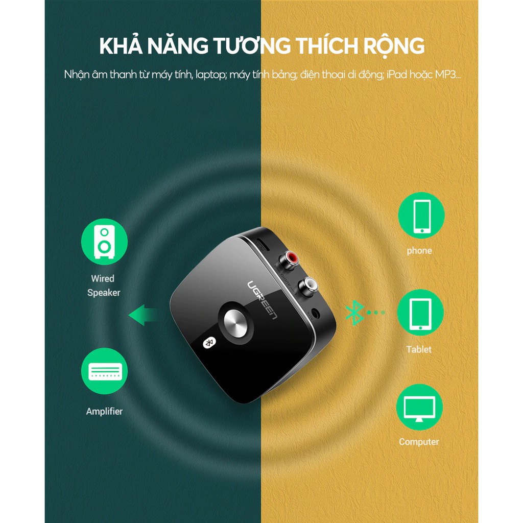 Bộ nhận âm thanh Bluetooth 5.0 đầu ra 3.5mm + 2 đầu RCA UGREEN 30445