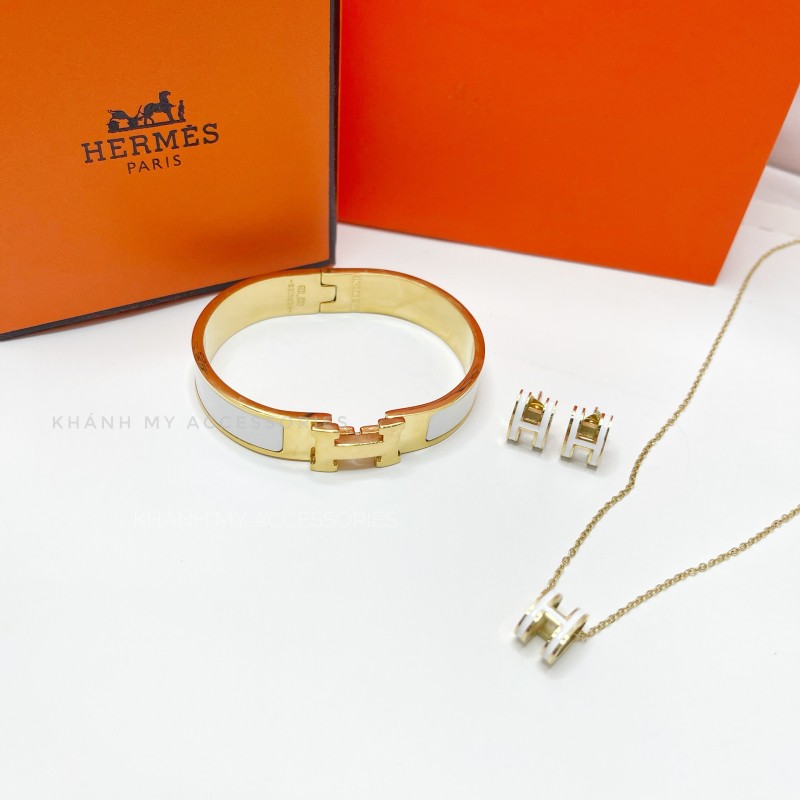 Set Vòng cổ, Khuyên Tai, Vòng Tay Thiết Kế Mặt Chữ H💎Titan Cao Cấp Mạ Vàng Sang Trọng💎Không Han Gỉ, Không Bạc Màu