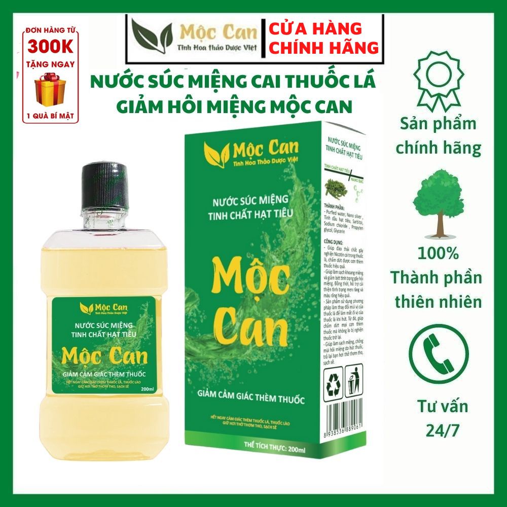 Nước Súc Miệng Cai Thuốc Lá Thuốc Lào Mộc Can, Giảm Thèm Thuốc Hiệu Quả, Giúp Hơi Thở Sạch Sẽ Thơm Mát Dung Tích 250ml