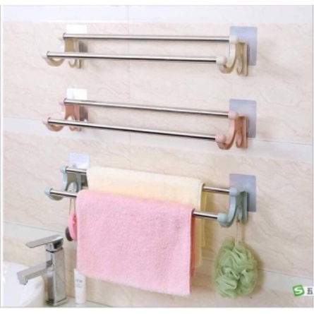Bộ 2 Thanh Inox Dán Tường Nhà Tắm Treo Khăn, Bông Tắm Tiện Lợi Kèm Miếng Dán