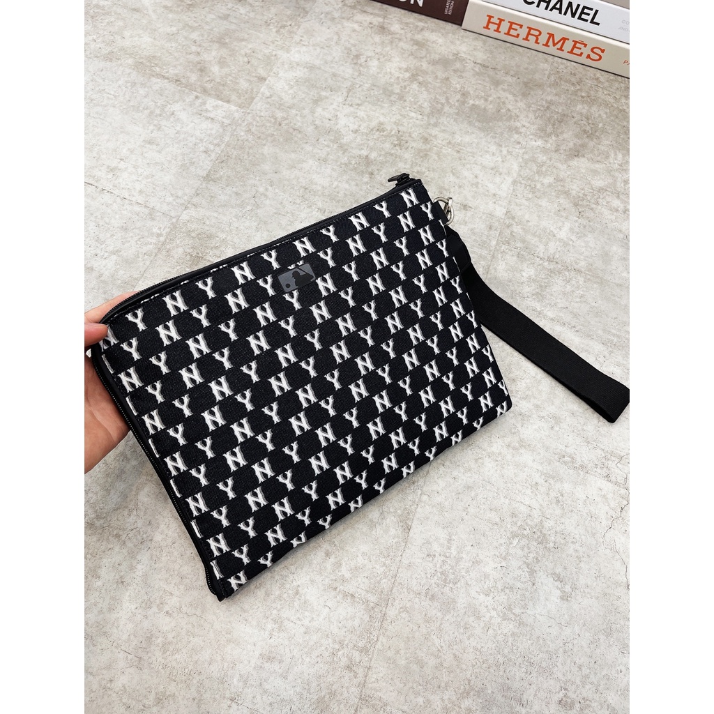 Túi xách, ví cầm tay, Túi Clutch MLB New Arrivals 2022 - Ví Kẹp Nách Màu Đen, Vàng Nâu hàng DƯ FULL TEM TAG