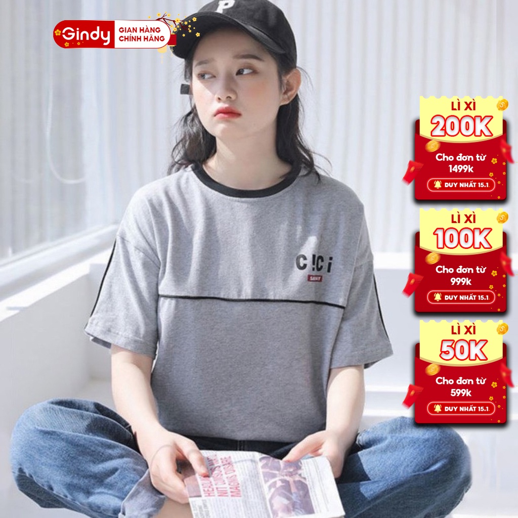 Áo thun nữ form rộng tay lỡ dáng basic unisex Gindy chất cotton thoáng mát, co giãn  A6172