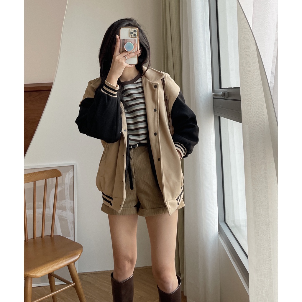 (Ảnh thật) Áo khoác bomber phối tay 526