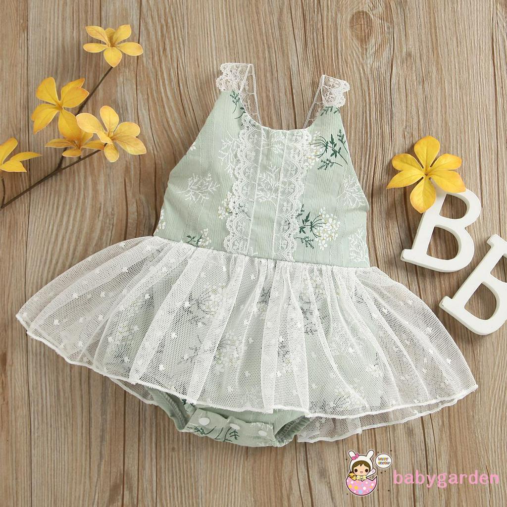 Áo Liền Quần Cổ Chữ U Phối Ren Cho Bé Gái