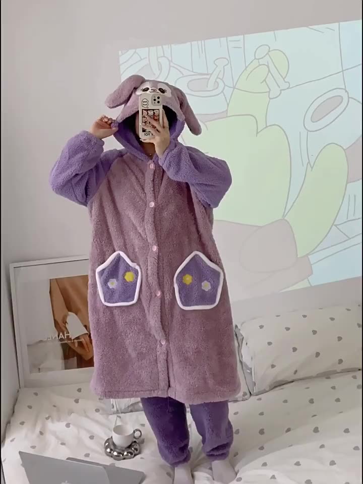 Bộ Đồ Ngủ Hai Mảnh Áo Choàng Tắm Bằng Vải Bông Dày Dặn In Họa Tiết Ngôi Sao Sương Mù | BigBuy360 - bigbuy360.vn