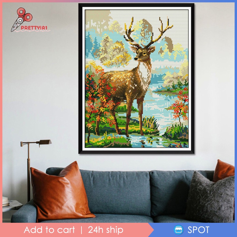 Bộ Dụng Cụ Thêu Tranh Chữ Thập Hình Động Vật 14CT 29x36cm