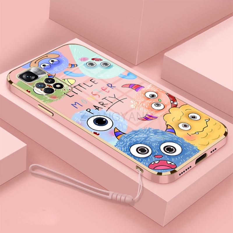 Ốp Điện Thoại TPU Silicon Mềm Mạ Điện Hình Quái Vật Nhỏ Có Dây Đeo Cho Redmi note 11 note 11s note 11 pro