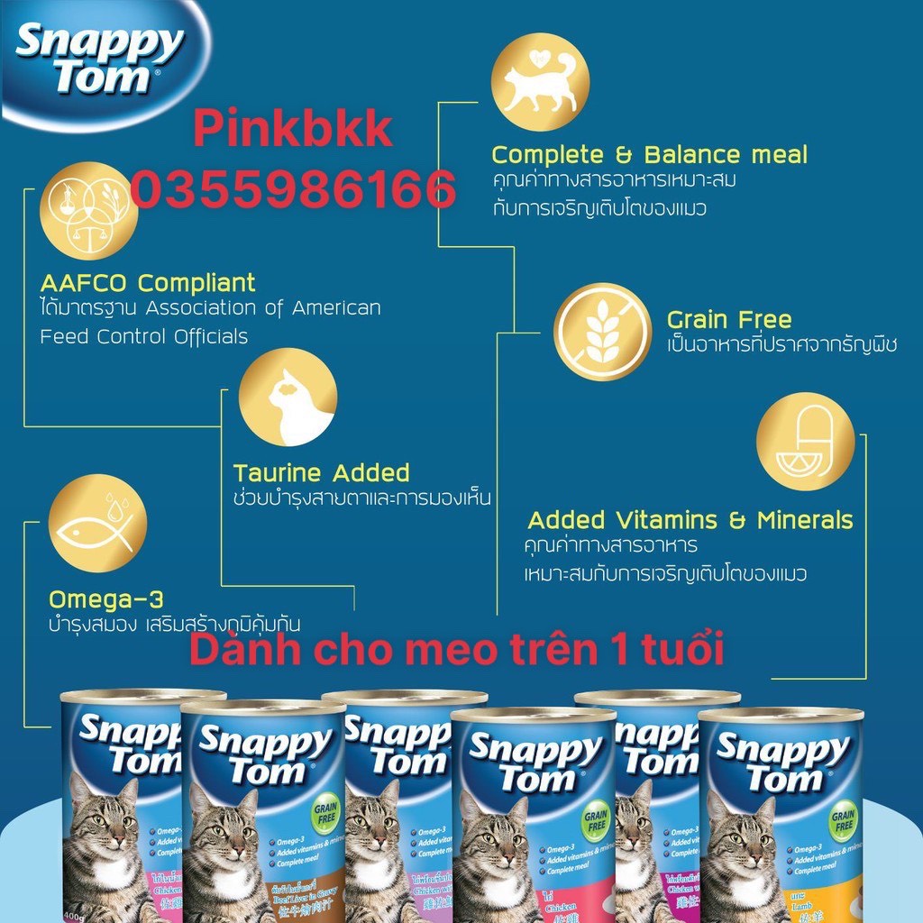 Pate Snappy Tom * NHẬP TRỰC TIẾP THÁI LAN * Thức ăn dinh dưỡng cho mèo Pate Snappy Tom lon 400g và 150g