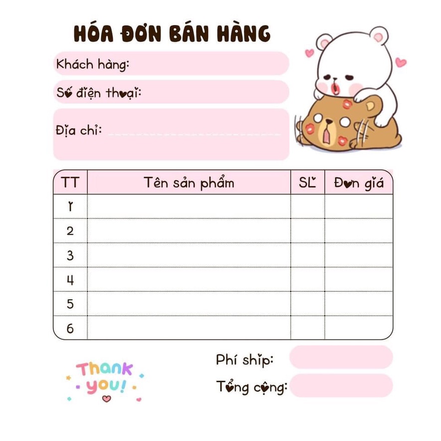 HOÁ ĐƠN BÁN HÀNG  2 liên ngẫu nhiên