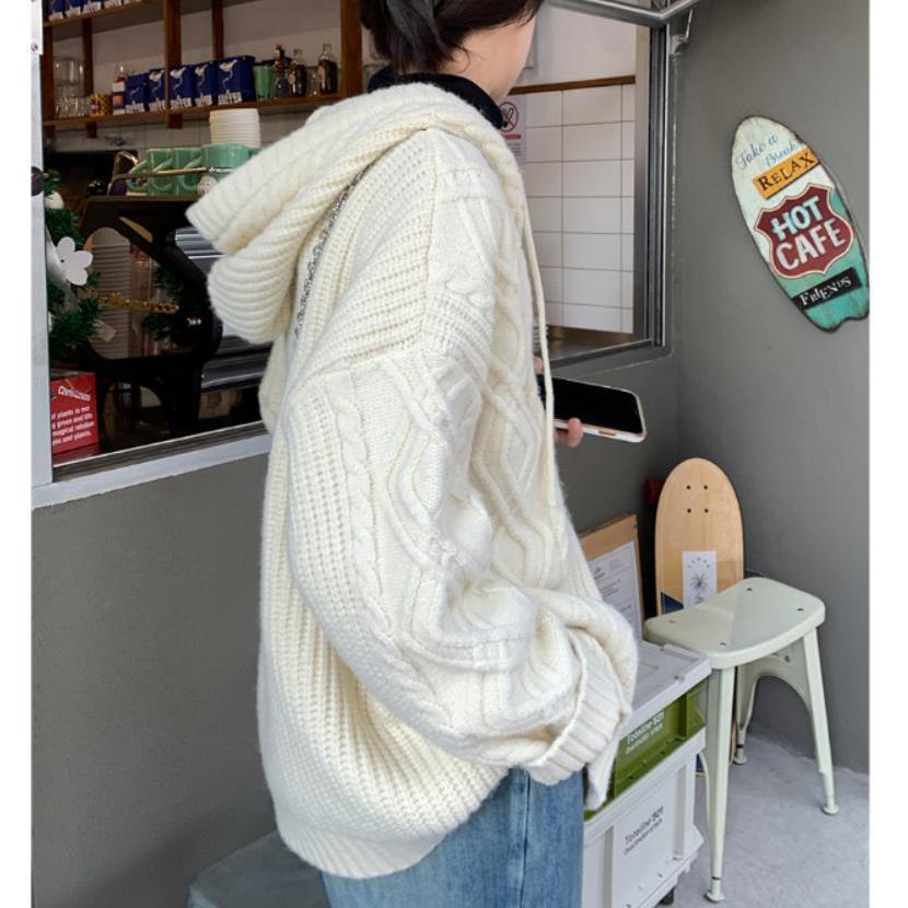 [Spot] Áo Khoác cardigan Dệt Kim Dày Dáng Rộng Cài Nút Sừng Thời Trang Thu Đông Phong Cách Hàn Quốc Cổ Điển