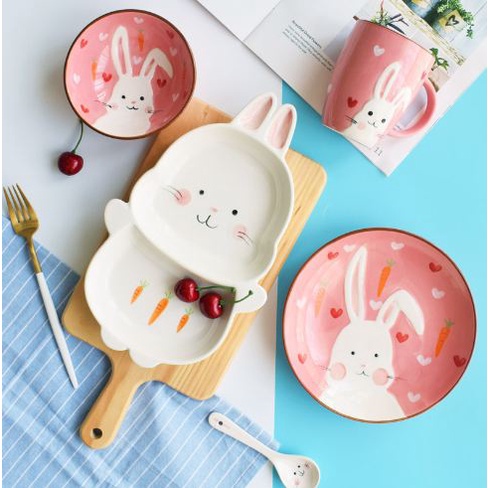Đĩa sứ hình thỏ trắng đựng đồ ăn dặm cho bé, Đĩa đựng hoa quả Decor bàn ăn