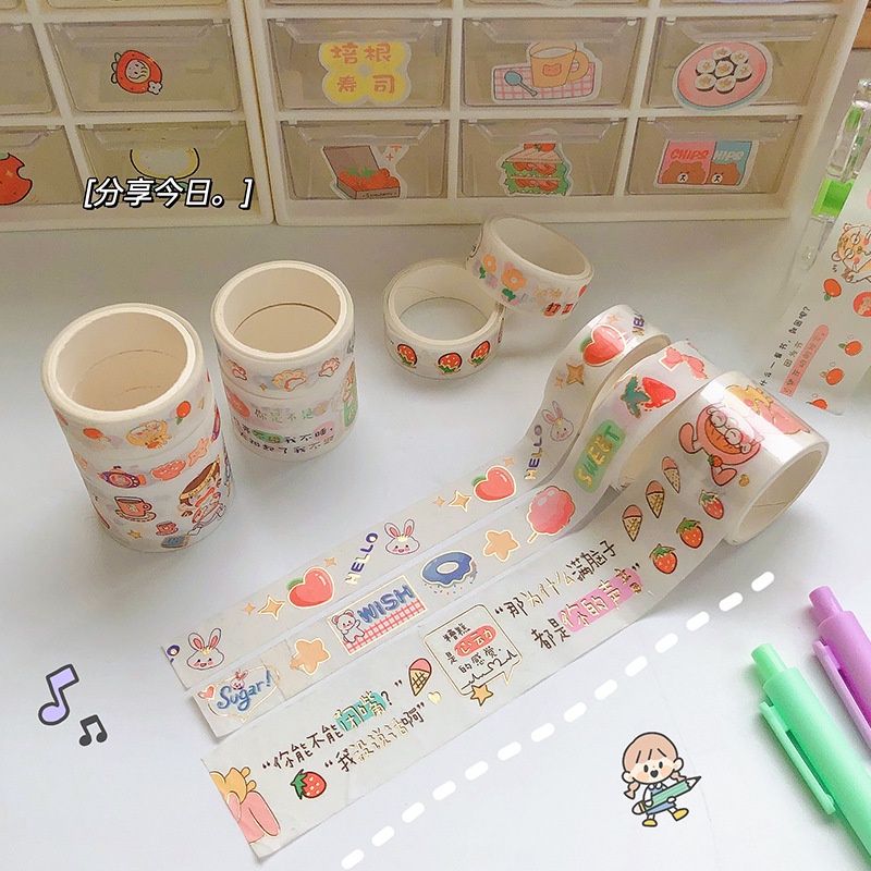 Set 5 cuộn băng keo adhesive tape xinh yêu dán trang trí sổ chất liệu PET, washi