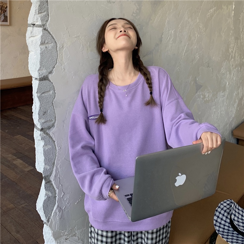 Áo sweater tay dài in họa tiết phong cách Hàn Quốc xinh xắn cho nữ