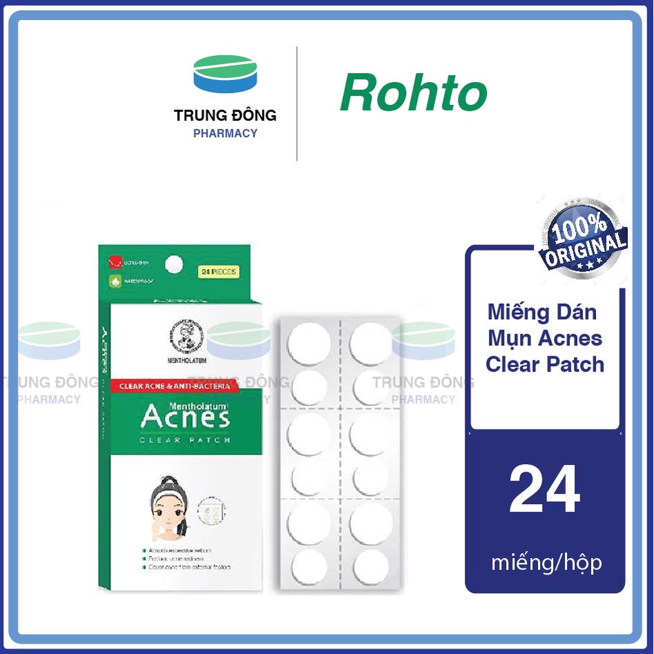 Miếng Dán Mụn Acnes Clear Patch, giảm mụn sưng đỏ, mụn bọc, kháng khuẩn, ngừa sẹo, 24 miếng dán - Trung Đông Pharmacy