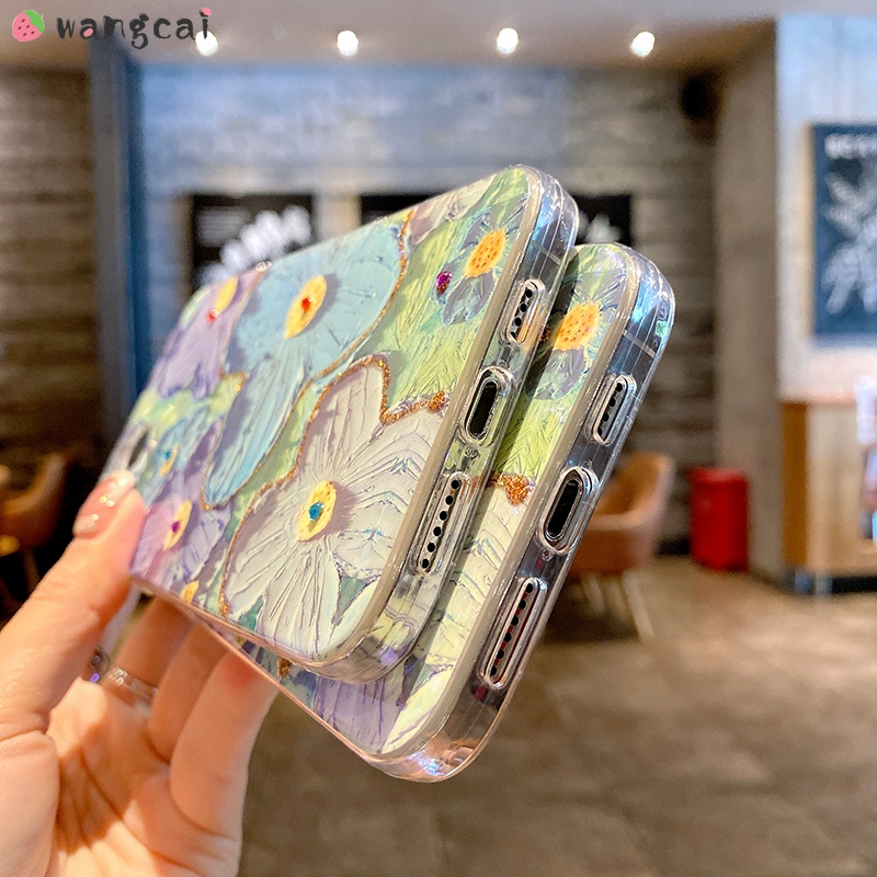 Ốp Điện Thoại Mềm Hình Hoa Màu Xanh Dương Lấp Lánh Cho iPhone 13 12 11 Pro Max XS Max XR X 7 8 6 6s Plus