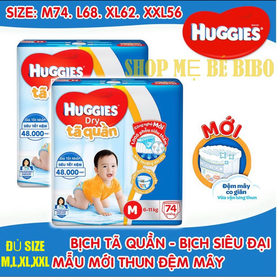 [Tăng 8M]Tã quần Huggies cực đại M74,L68,XL62,XXL56