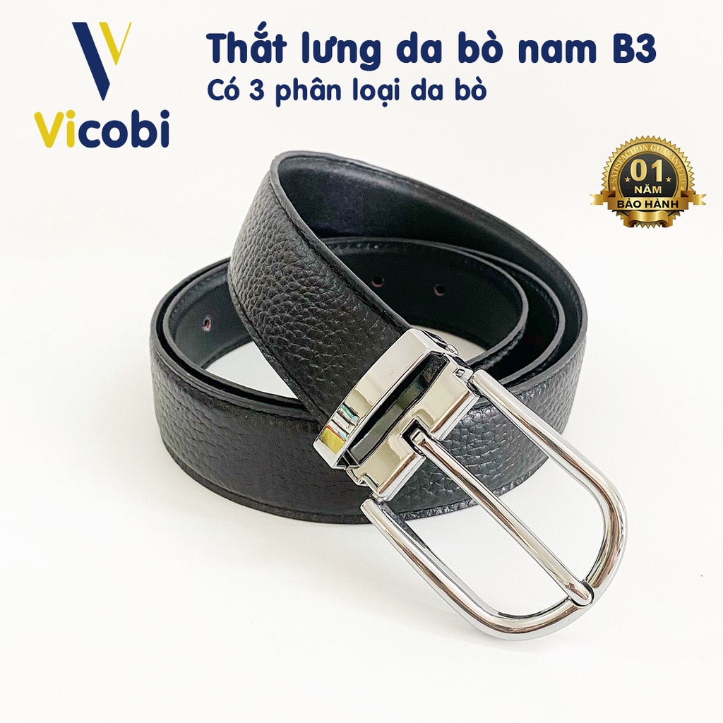 Thắt Lưng Nam Da Bò Vicobi TLB3, dây lưng khoá BẠC dùng cho văn phòng thumbnail