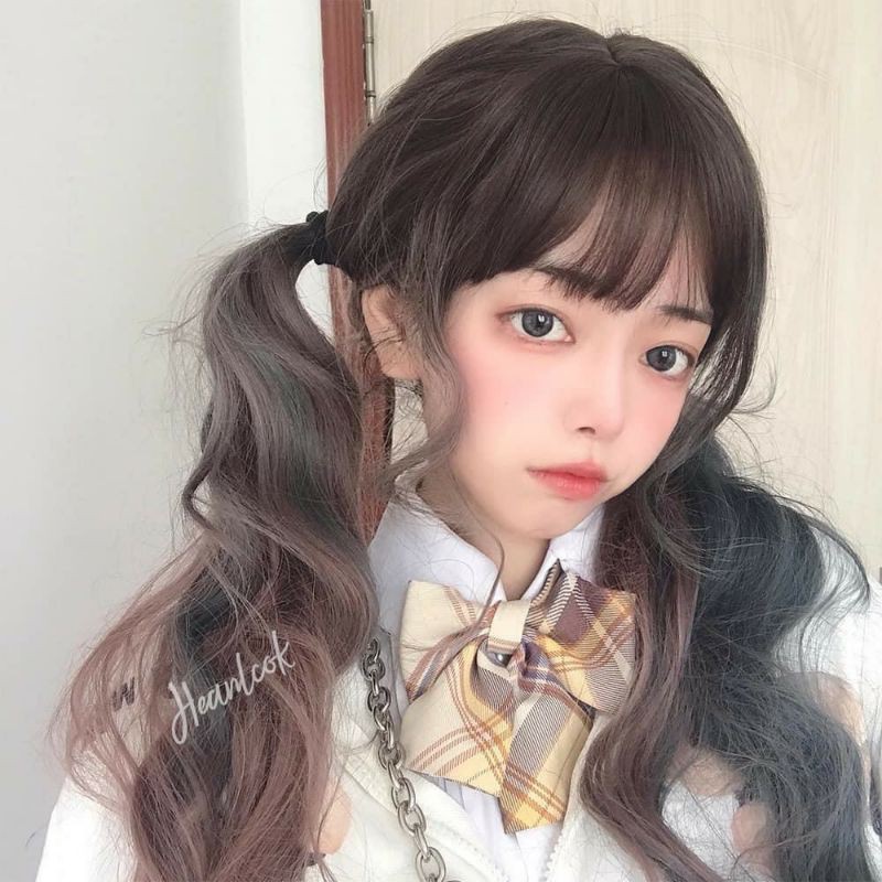 [Sẵn] Wig teen/lolita/cosplay omber hai màu cá tính C8259 nửa nâu nửa xanh [Miu Cosplay]