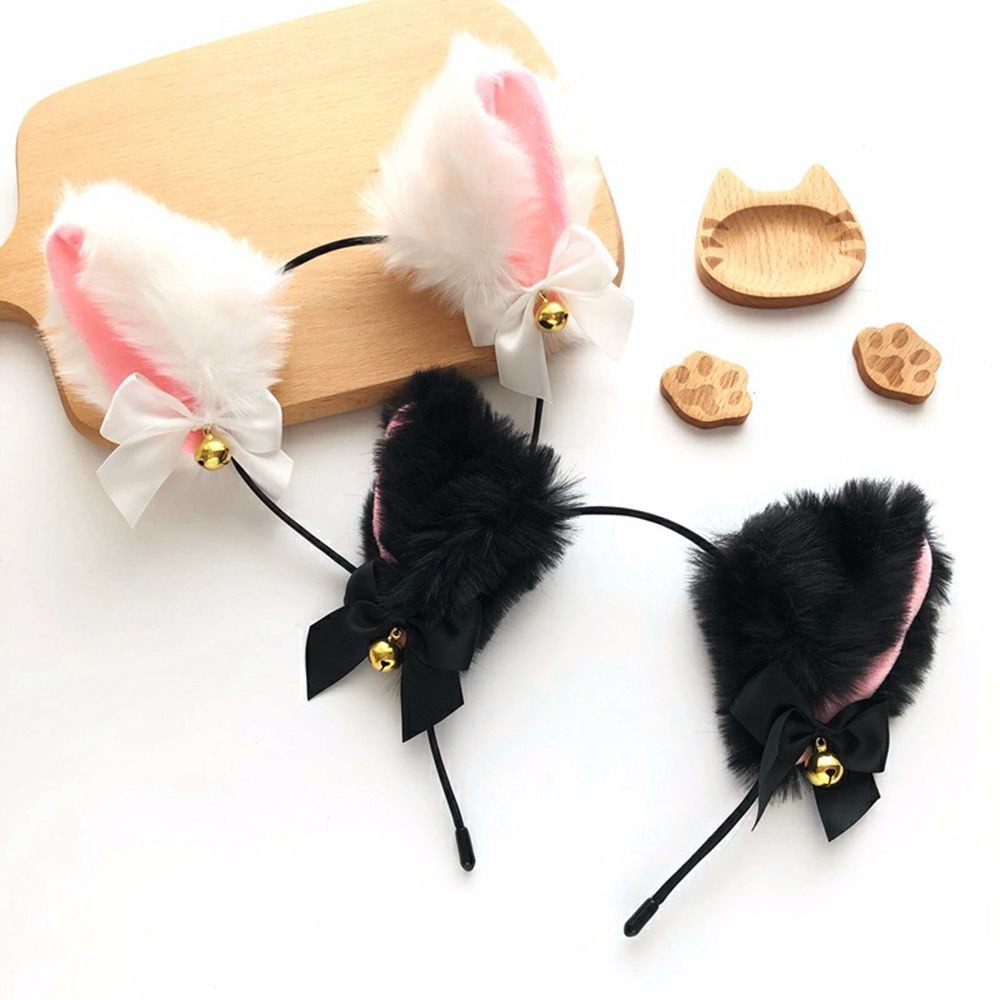 Cài tóc tai mèo bằng cotton phối chuông chống trượt phong cách Lolita nhiều màu sắc kiểu Hàn Quốc cho nữ