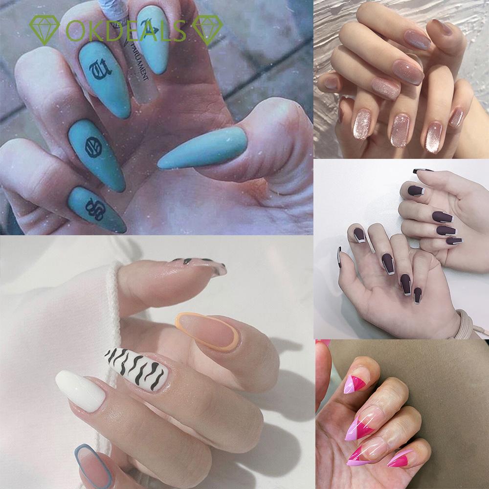 (Hàng Mới Về) Bộ 24 Móng Tay Giả Trang Trí In Chữ Cổ Điển