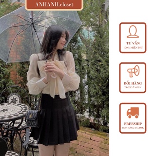 Áo sơ mi nữ, áo sơ mi voan nơ tay dài tiểu thư thanh lịch ANHANH.closet