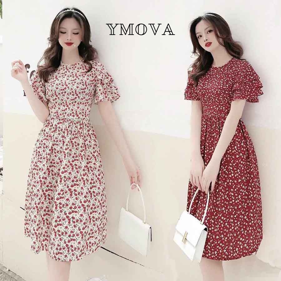 Đầm hoa nhí dáng dài YMOVA cánh tiên chất voan cát dày mềm mịn kiểu dáng Ulzzang