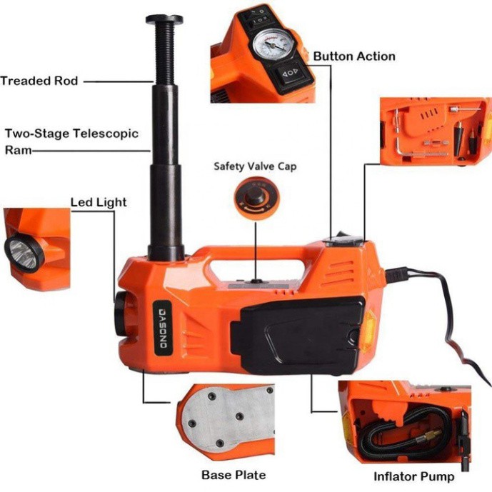 Sản Phẩm Bộ nâng kích gầm điện, kiêm máy bơm lốp và máy siết ốc ô tô  ROGTZ đa năng 3 trong 1 DDZSTT02. Bảo hành 2 năm