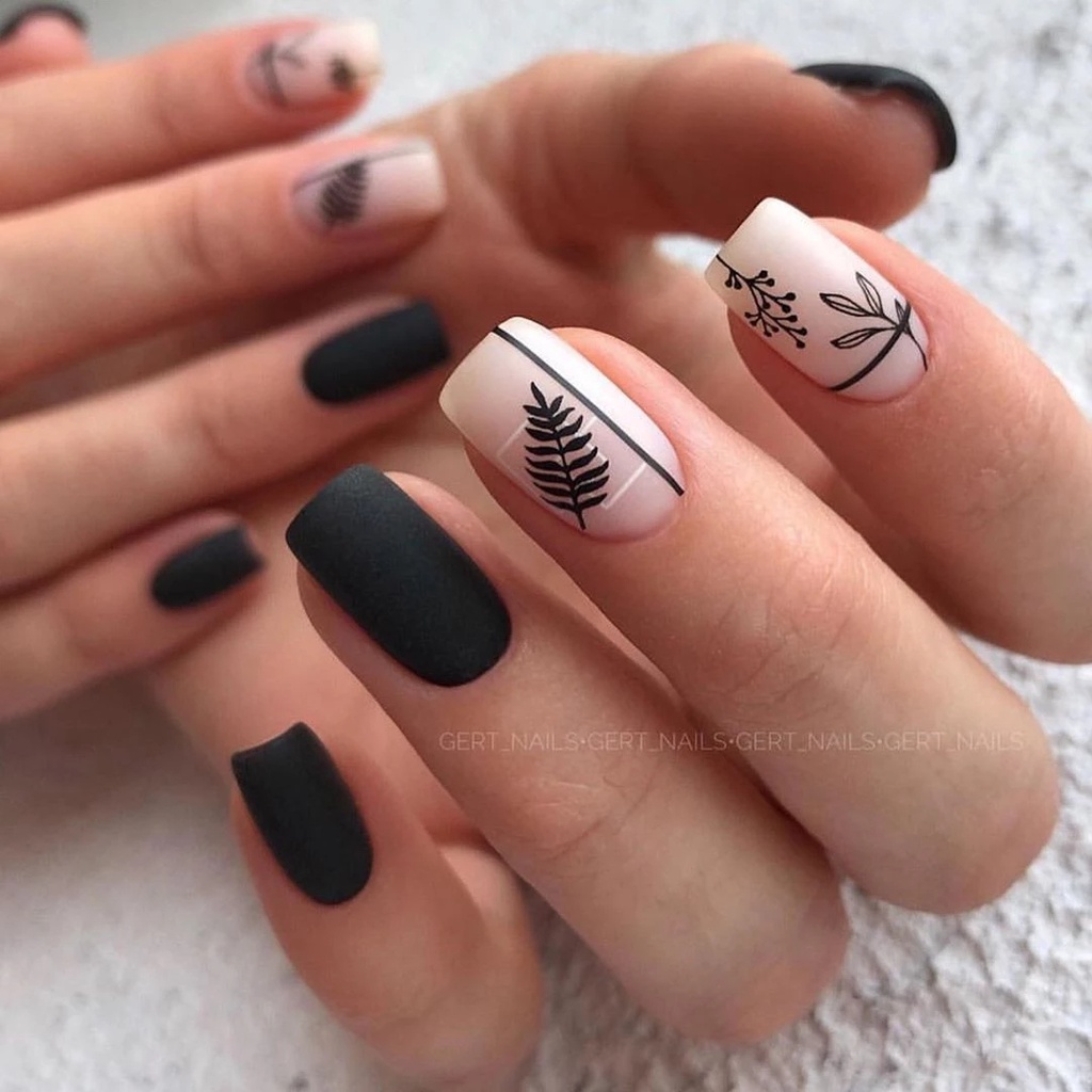 1 Tờ Miếng Dán Móng Tay Chuyển Nước Hình Hoa Lá Trắng Đen