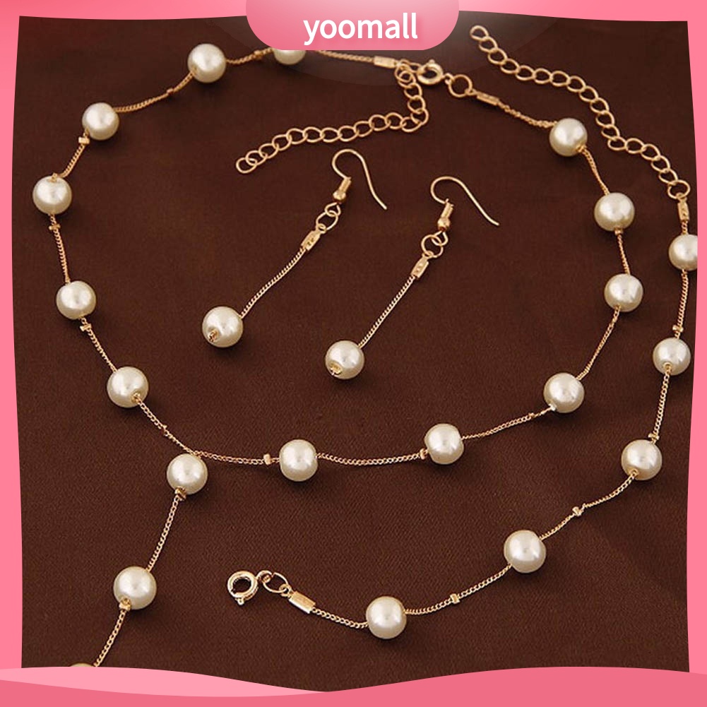 Bộ Trang Sức 3 Món Gồm Vòng cổ/ Vòng Tay/ Khuyên Tai Chuỗi Hạt Ngọc Trai Nhân Tạo Cho Nữ