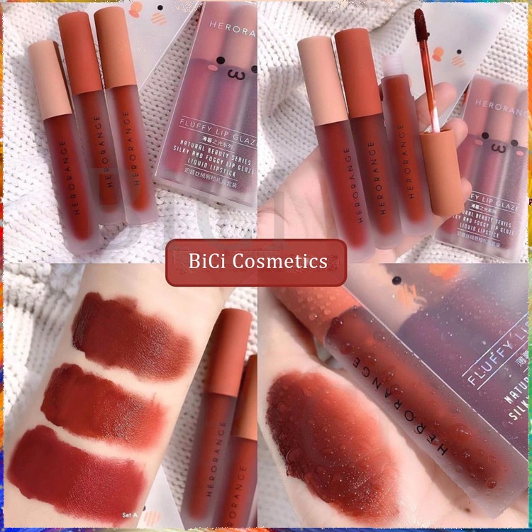 Set 3 Son Kem HERORANGE Fluffy Lip Glaze Nội Địa Trung Chính Hãng