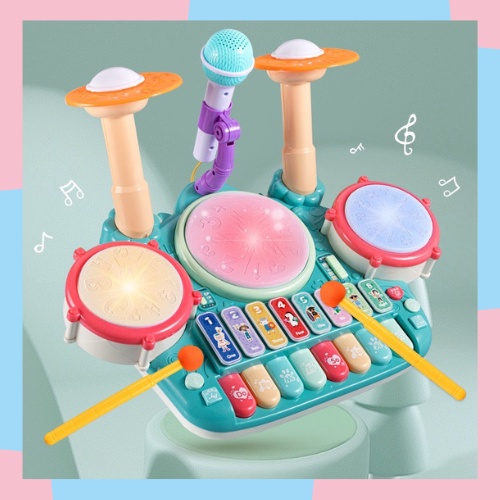 Đồ chơi bộ nhạc cụ trống kết hợp phím đàn piano kèm míc hát cho bé