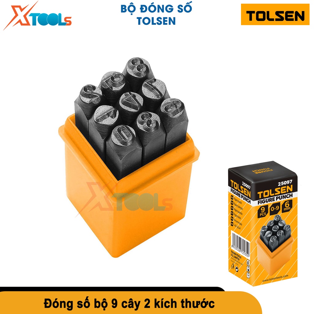 Bộ đóng số khung số máy Tolsen 3-6mm 9 chữ số, thép carbon không gỉ, độ sắc nét cao [CHÍNH HÃNG][XSAFE]