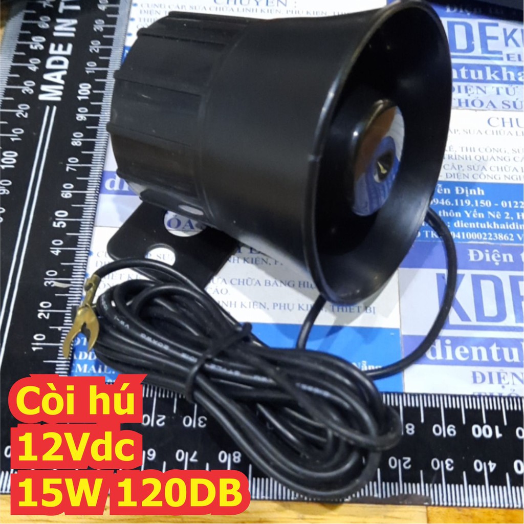 Còi hú còi báo động tiếng cấp cứu áp 5 - 12Vdc 15W 120DB vỏ nhựa bền 200gam kde7322