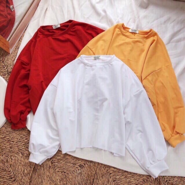 áo tay bồng, áo thun dài tay Áo tay dài phồng nữ croptop form rộng freesize