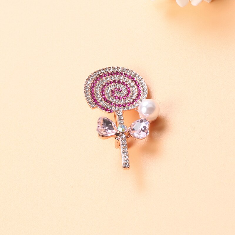 Advanced Cartoon Exquisite Lollipop Bread Brooch Women's Rhinestone Glittering Blue Pink Candy Brooch Gift