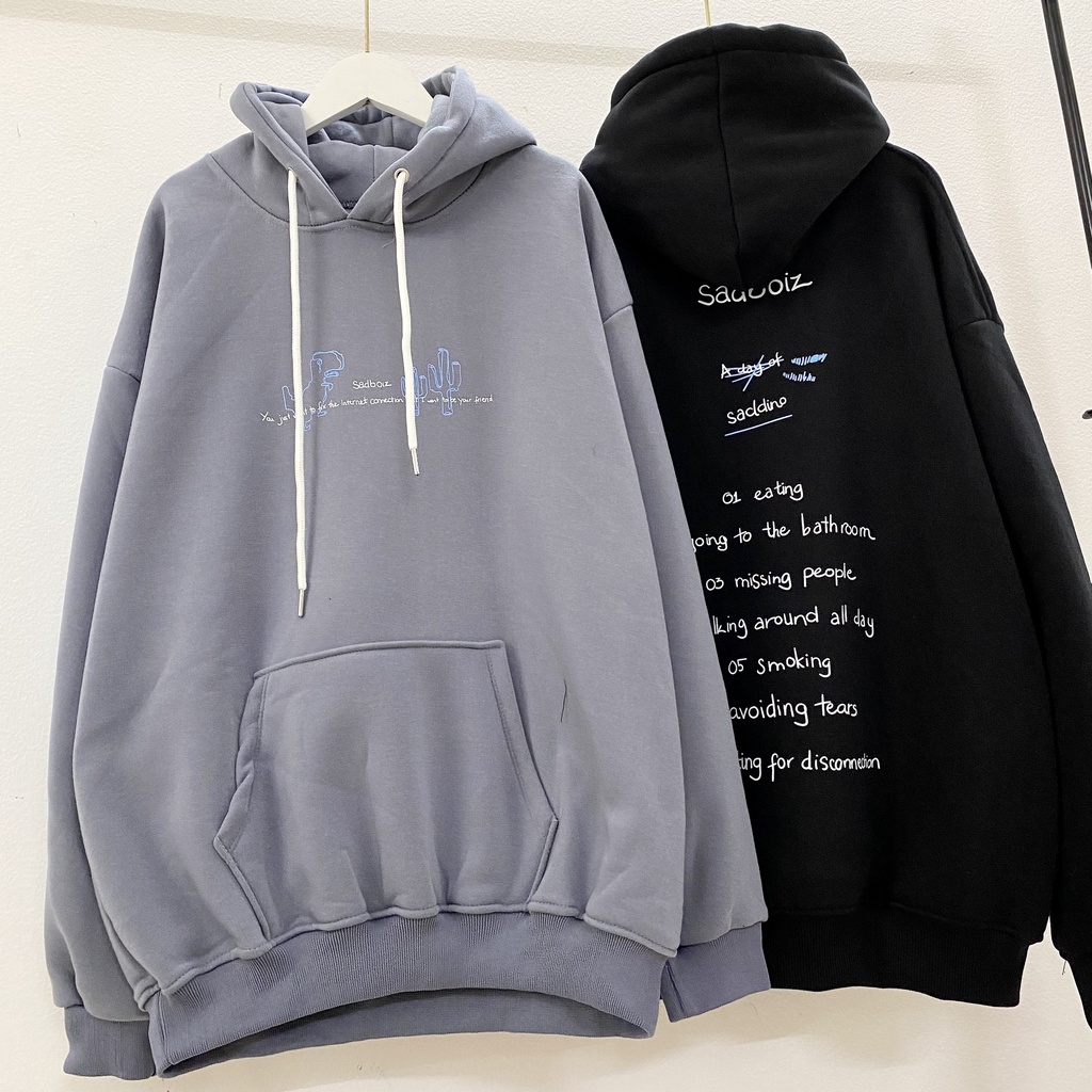 Áo HOODIE Sadboiz SADDINO, Form RỘNG Oversize màu xám xanh khói, be, áo nỉ bông Cao Cấp Unisex Nam Nữ có mũ. KKIMShop
