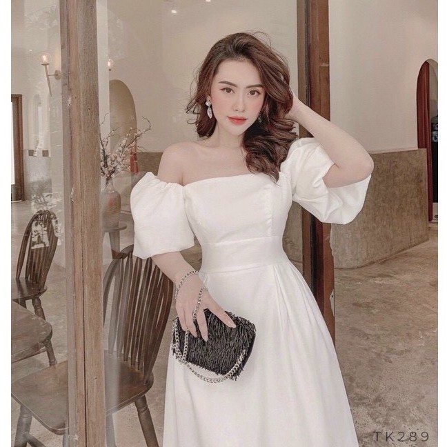 Đầm trắng dự tiệc sang chảnh_FREESHIP-HÀNG CAO CẤP LOẠI 1-đầm trắng dáng dài tay phồng siêu tôn dáng | BigBuy360 - bigbuy360.vn