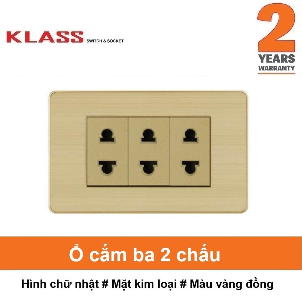 (Công tắc ổ cắm KLASS) Ổ cắm ba 2 chấu, hình chữ nhật, màu vàng, KLASS 118KV3 118KV3-012