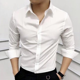 Áo Sơ Mi Nam Soái Ca dài tay cổ bẻ Trắng Đen vải lụa thái co giãn thấm mồ hôi tốt - Q STORE