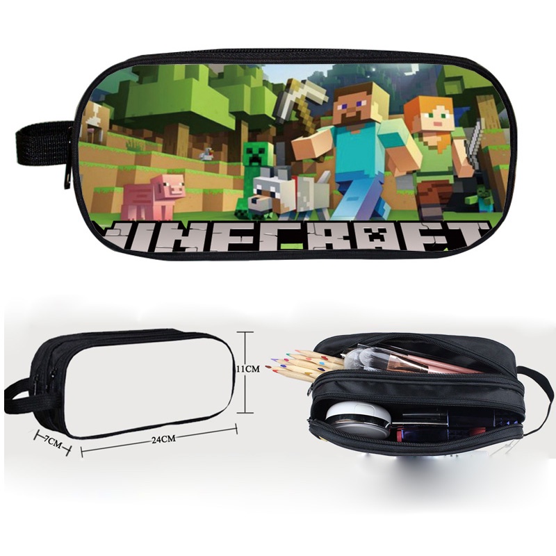 Minecraft ROBLOX Túi Đựng Bút Chì 24 * 11 * 7cm 2 Ngăn Tiện Lợi Ốp