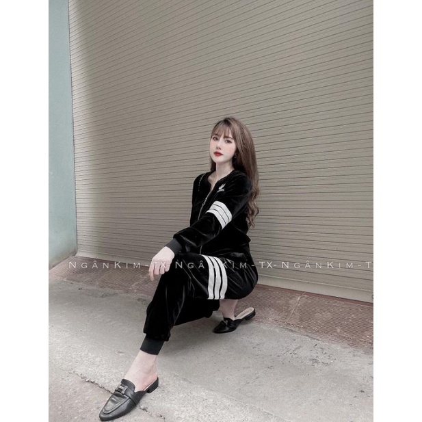 Bộ Nhung Das Thêu Nổi Cổ Trụ Thời Trang Nữ Thu Đông
