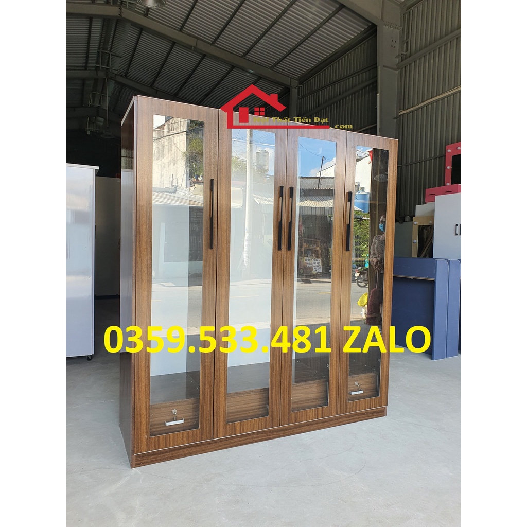 Tủ quần áo cánh kính màu gỗ sang trọng 1m8x1m6x50 nhựa Ecoplast giá xưởng