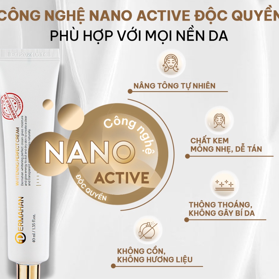Kem Dưỡng Trắng, Nâng Tông Tự Nhiên 3 Trong 1 Dermahan Whitening Perfect Cream 40ml