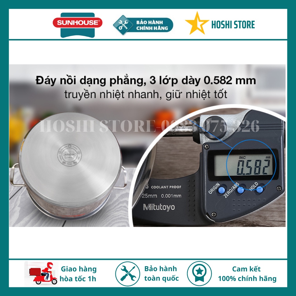 Nồi luộc gà inox 3 đáy SUNHOUSE SH28LG, dung tích lớn, dùng được mọi loại bếp