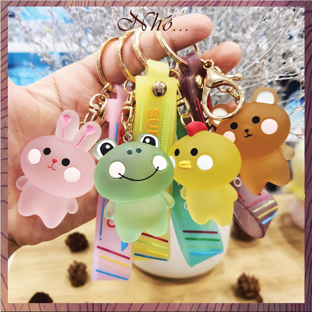 Móc Khóa Hình Con Vật Cute Ếch, Gà, Gấu, Thỏ Trong Suốt Kèm Dây Cao Su, Quà Tặng người yêu sinh nhật Nhớ Gift Shop