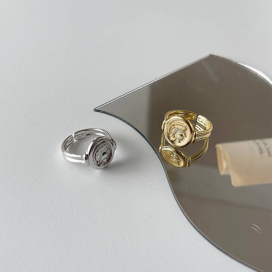 Nhẫn Chân Dung Tròn Màu Vàng / Bạc Phong Cách Gothic Đơn Giản Tùy Chỉnh Thời Trang Cho Nam Và Nữ