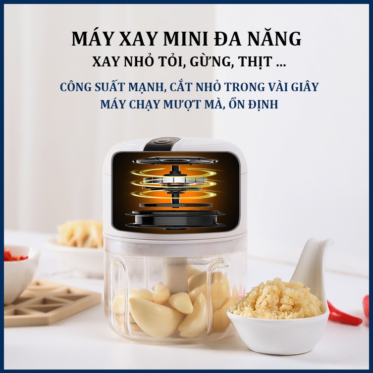 Máy xay mini, Máy xay tỏi ớt cầm tay 100ml - 250ml sử dụng cổng sạc USB tiện lợi ̣(BH 1 đổi 1)