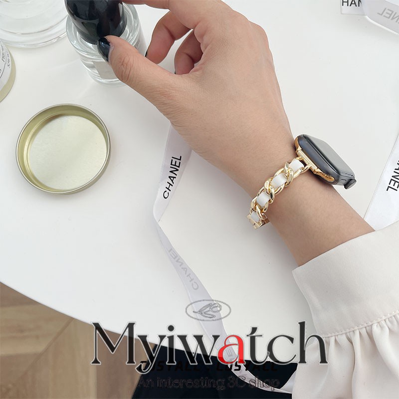 Dây Đeo Bằng Da Phối Kim Loại Thời Trang Cho Đồng Hồ Thông Minh iwatch serise 7 6 5 4 SE 3 2 1 41mm 45mm 38mm 40mm 42mm 44mm