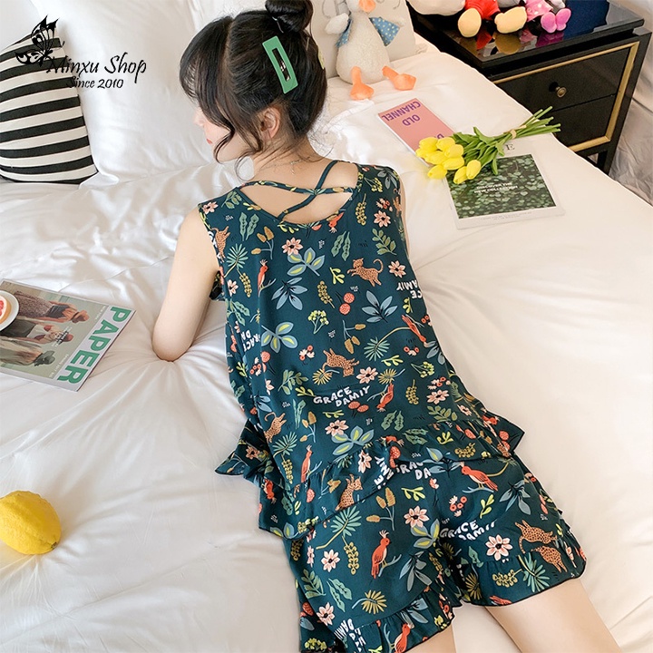 Bộ Ngủ Mặc Nhà Bộ Sát Nách - Vải Lanh Mát Lịm - Thiết Kế Viền ÁO Cách Điệu, Cá Tính Minxu shop Mã DV