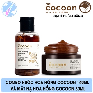 Combo Nước Hoa Hồng Cocoon 140ml và Mặt Nạ Hoa Hồng Cocoon 30ml Dưỡng Ẩm Tái Tạo Làn Da